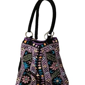 Handbag black cloth beautiful flower colors